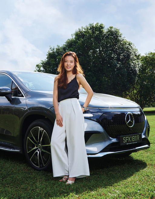 Oh Chu Xian with the Mercedes Benz EQS SUV. She founded Magorium in 2019 (Credit: Mun Kong. )