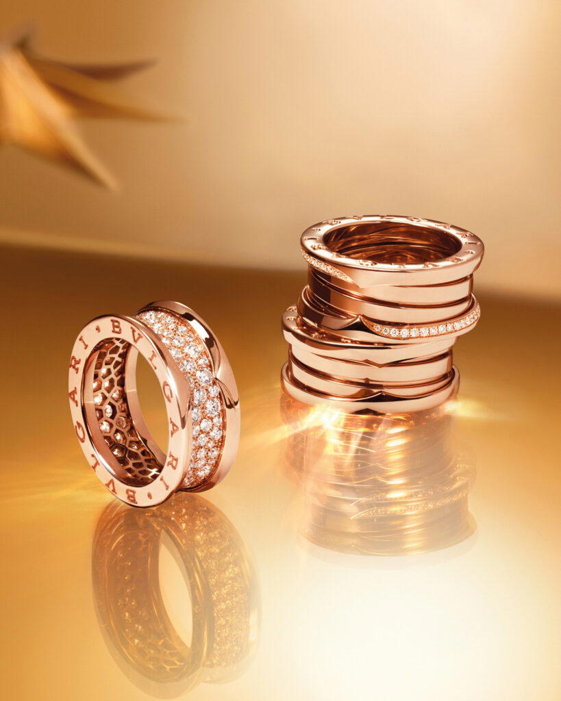 B.zero1 rings in rose gold with diamonds