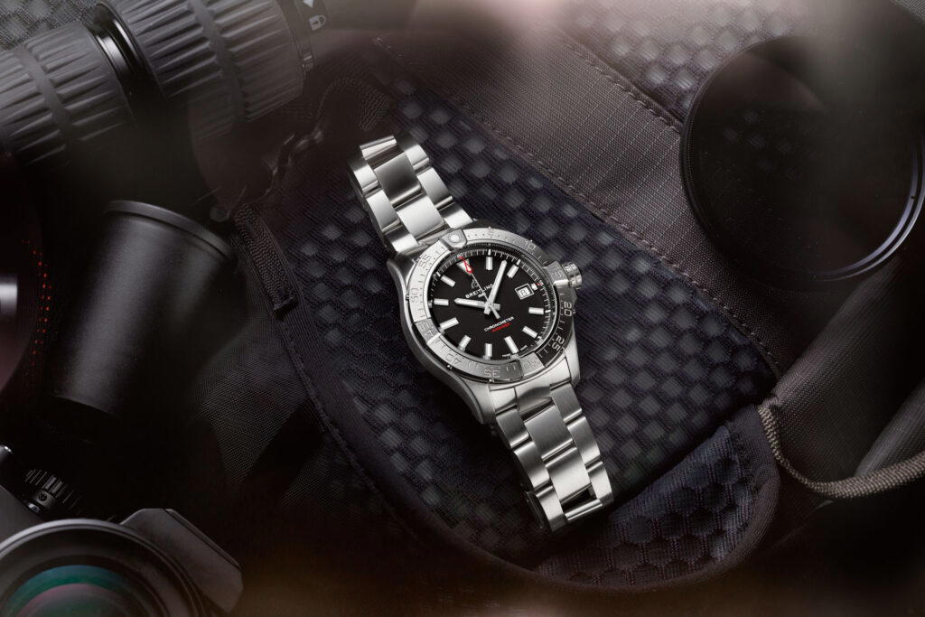 The Breitling Avenger Automatic 42 with a black dial and stainless steel bracelet