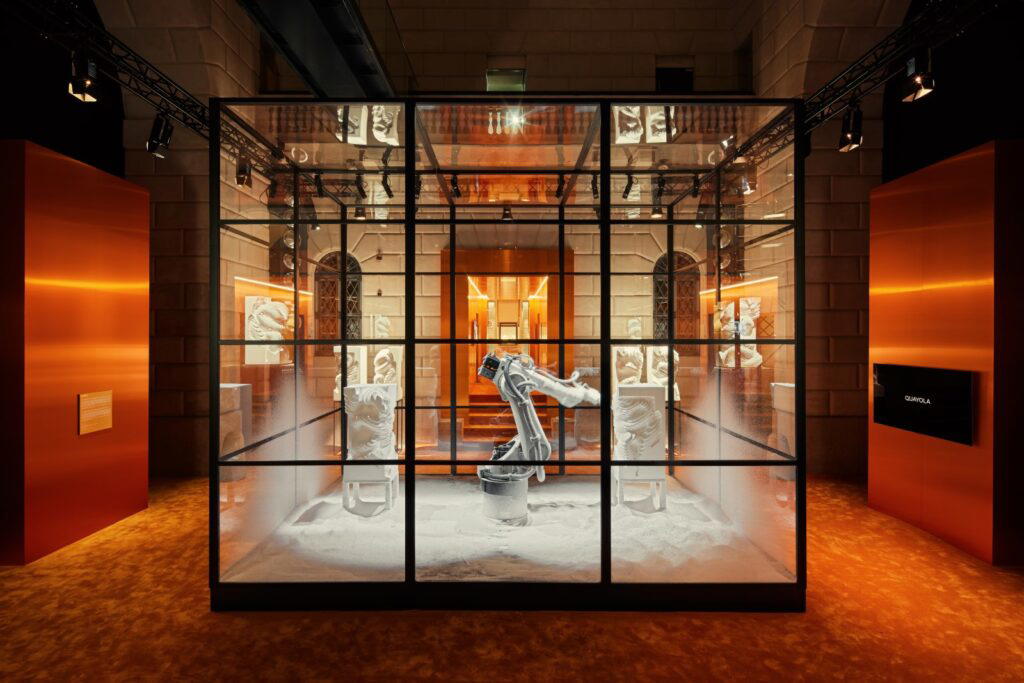 Roman artist Quayola’s work shows a robotic arm guided by algorithms giving a live chiseling performance (Credit: Bulgari)