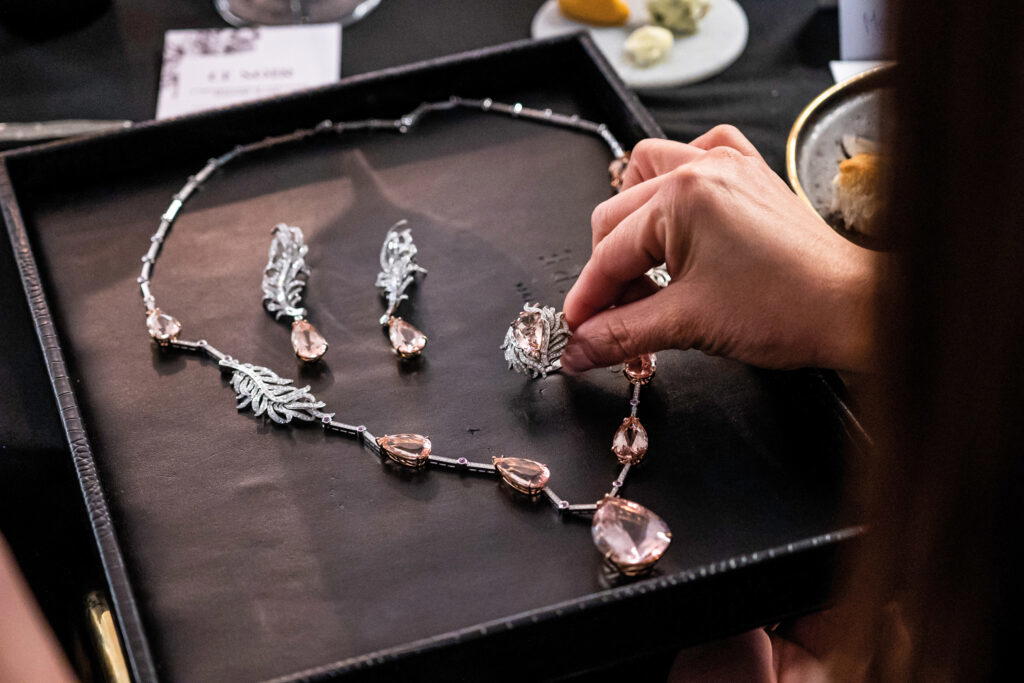 Fabergé x James Ganh jewellery in white and rose gold with diamonds and morganite