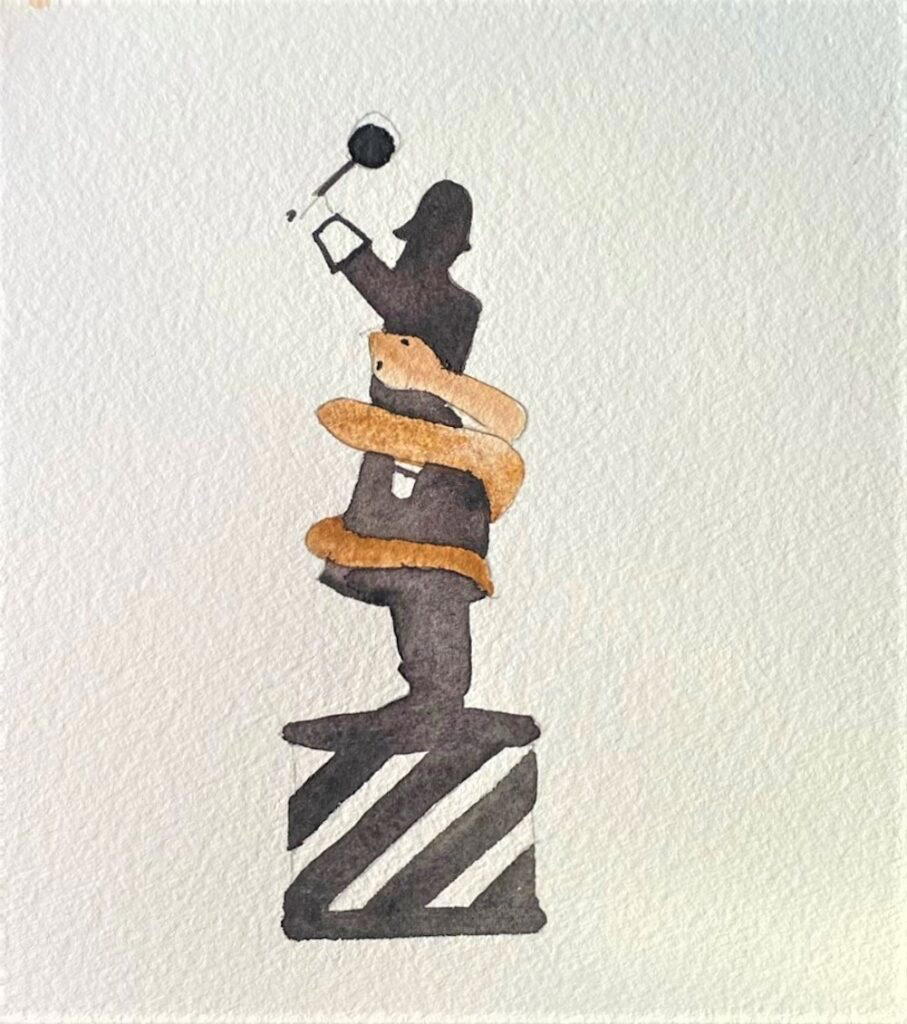 Milanese artist Fabrizio “Bixio” Braghieri’s watercolour paintings show snakes coiling around some of Milan’s most emblematic and best-loved symbols (Credit: Bulgari)