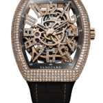 The Vanguard Skeleton Slim in rose gold with diamonds (Credit: Franck Muller)