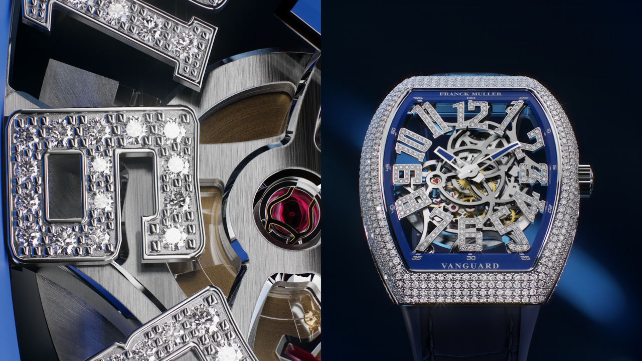 Vanguard Slim Skeleton in white gold with diamonds (Credit: Franck Muller)