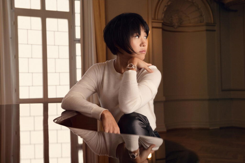 Pianist and Rolex Testimonee Yuja Wang wearing her Oyster Perpetual Lady-Datejust (Credit: Rolex)