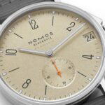 Superluminova on the hands and hour markers ensure clarity around the clock, while the date window is positioned at 3 o'clock (Credit: Nomos Glashütte)