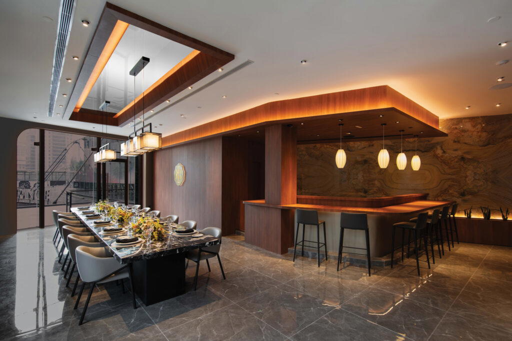 An impressive 16-seat marble table is the centrepiece of the private dining room (Credit: Sincere Fine Watches)