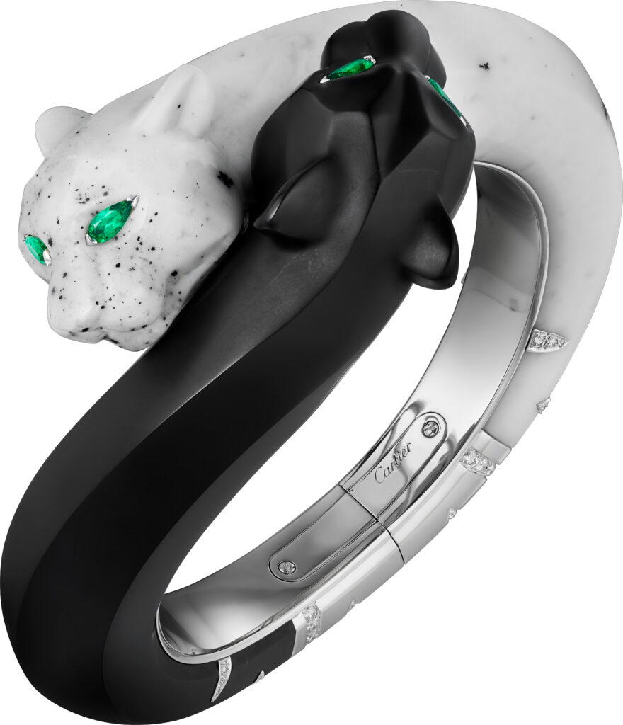 High Jewellery bracelet in white gold with jasper, emeralds, and diamonds