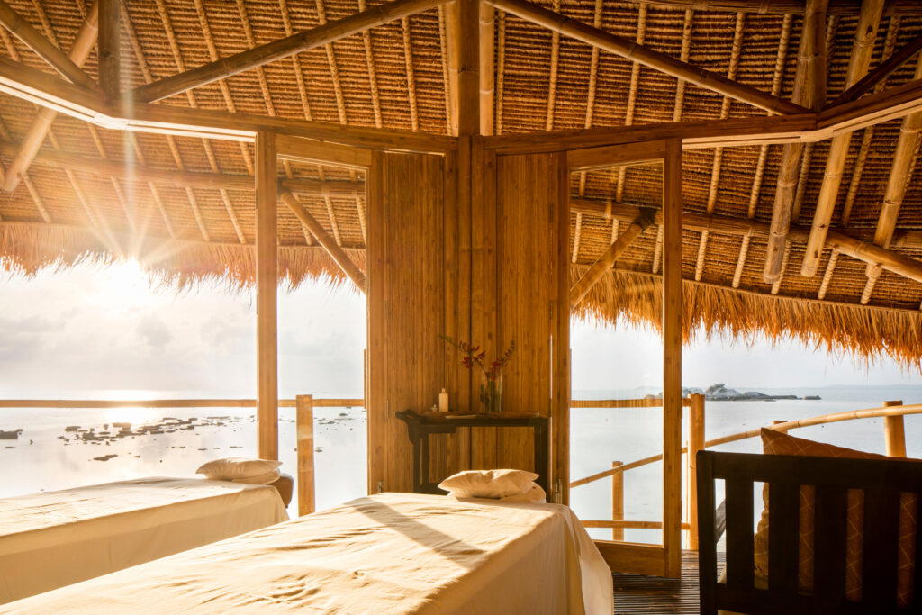 The spa also offers unblocked views of the Riau Archipelago, which means a seaside rubdown (Credit: Cempedak Island)