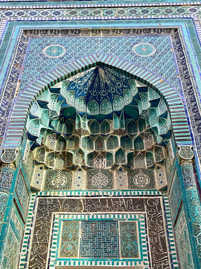 Stunning blue tile work on the monuments in Shahi-zinda