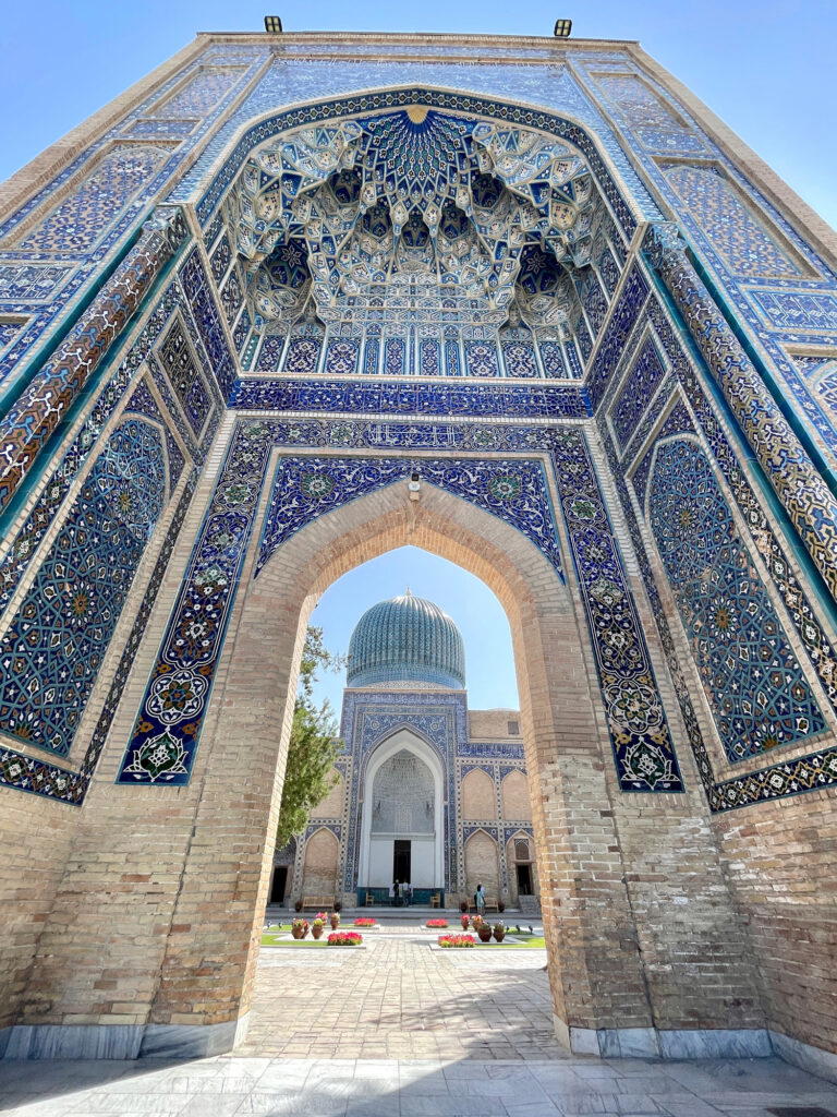 The imposing entrance of Gur-e-Amir, Timur’s mausoleum in Samarkand