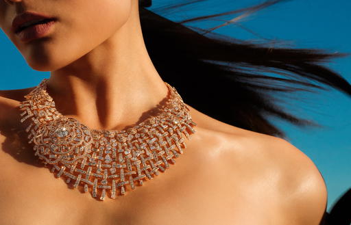 Tweed Dentelle necklace in pink gold with diamonds, one brilliant-Cut 5.13-ct D Fl Type IIa diamond, and one 1.02-ct D IF pear -shaped diamond, from Chanel (Credit: a+)