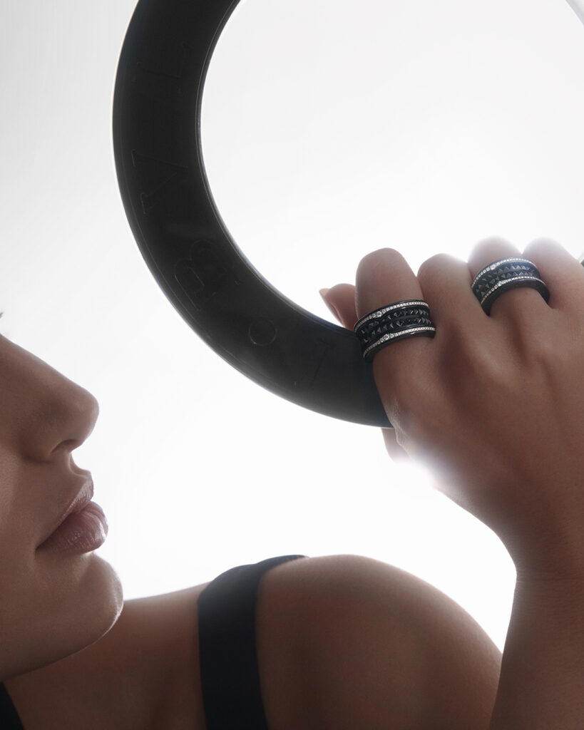 B.zero1 Rock rings in black ceramic with diamonds (Credit: Bulgari)