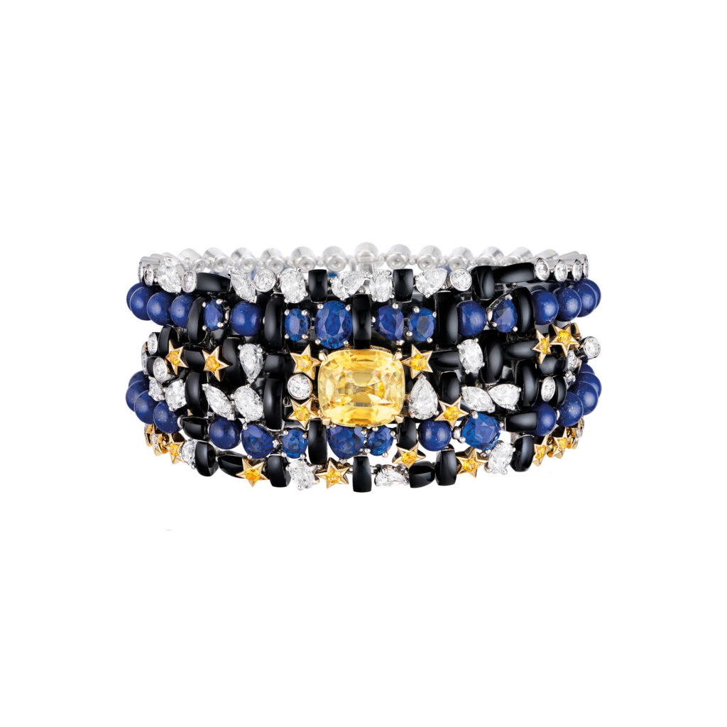 Tweed Etoilé bracelet in yellow and white gold with diamonds, yellow sapphires, lapis lazuli, and onyx (Credit: Chanel)