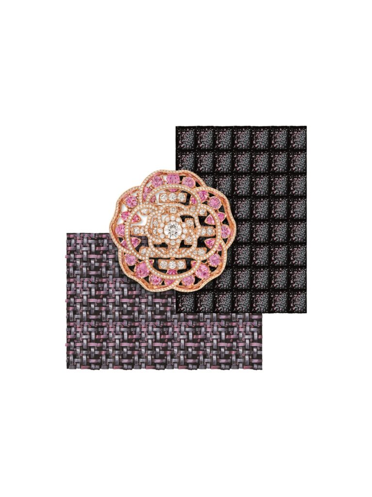 Tweed Poudré brooch in pink gold with diamonds and pink sapphires (Credit: Chanel)