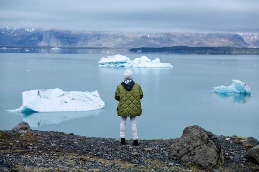 Forman stars in Vacheron Constantin’s latest “One of Not Many” ad campaign, exploring Fellsfjara’s Diamond Beach glacial lagoon with her Overseas watch strapped to her wrist
