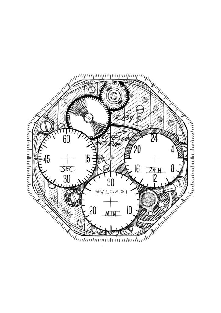Sketches of the Octo Finissimo Chronograph GMT