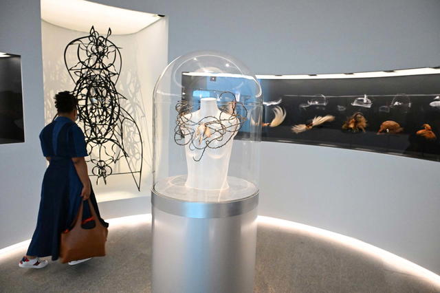 A view of looks on display during the press conference for the 2024 Met Gala celebrating "Sleeping Beauties: Reawakening Fashion" at The Metropolitan Museum of Art on May 06, 2024 in New York City