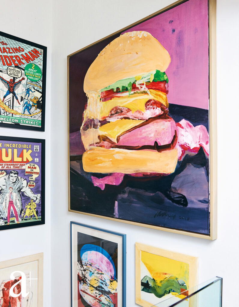 Hamburgers are a common theme in Wong Keen's art pieces