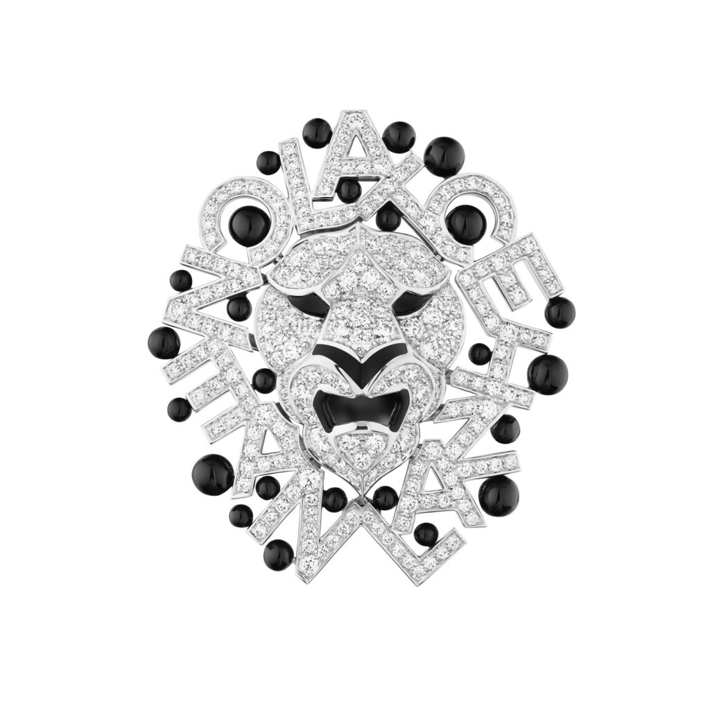 Chanel Print Lion brooch in white gold with diamonds and black lacquer (Credit: Chanel)