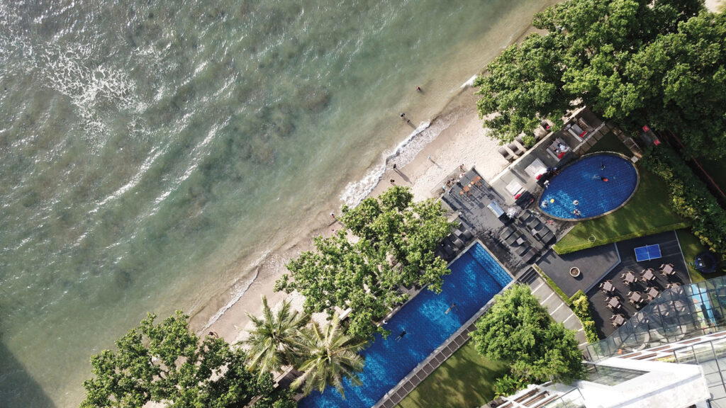 Aerial shot of the Aston Anyer Beach Hotel, Indonesia