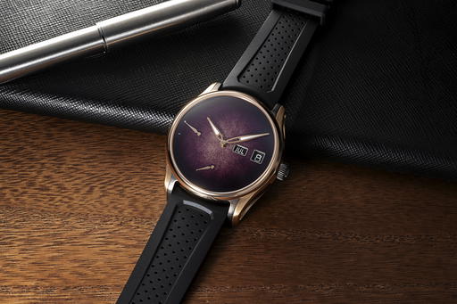 H. Moser & Cie. Pioneer Perpetual Calendar Concept MD Purple Enamel Sincere Platinum Jubilee Edition in red gold and black DLC-treated titanium (Credit: Sincere Fine Watches)