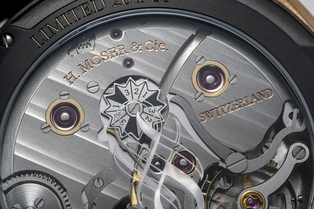 The HMC 808’s open caseback reveals its modern architecture and&nbsp;Sincere’s engraved 70th anniversary logo (Credit: Sincere Fine Watches)