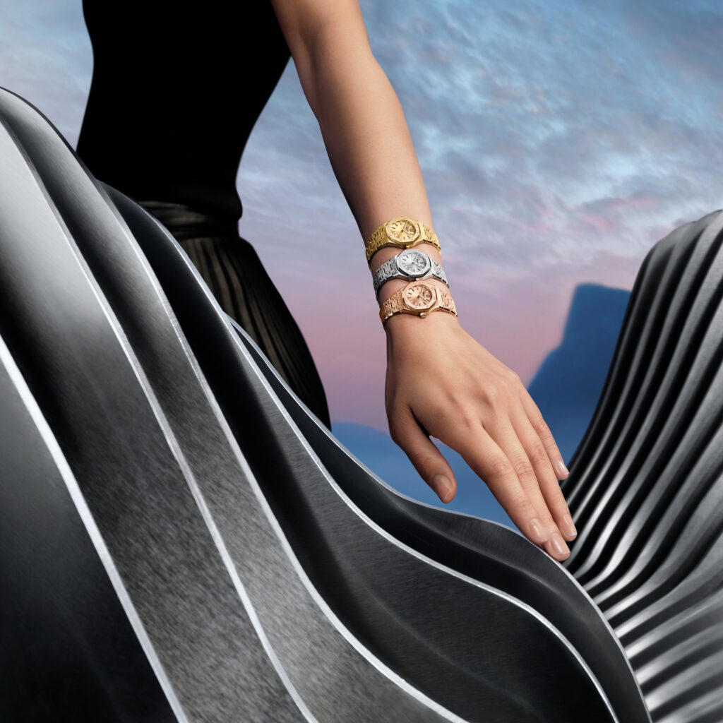 At 23mm, the Royal Oak Mini Frosted Gold is offered in white, pink or yellow gold