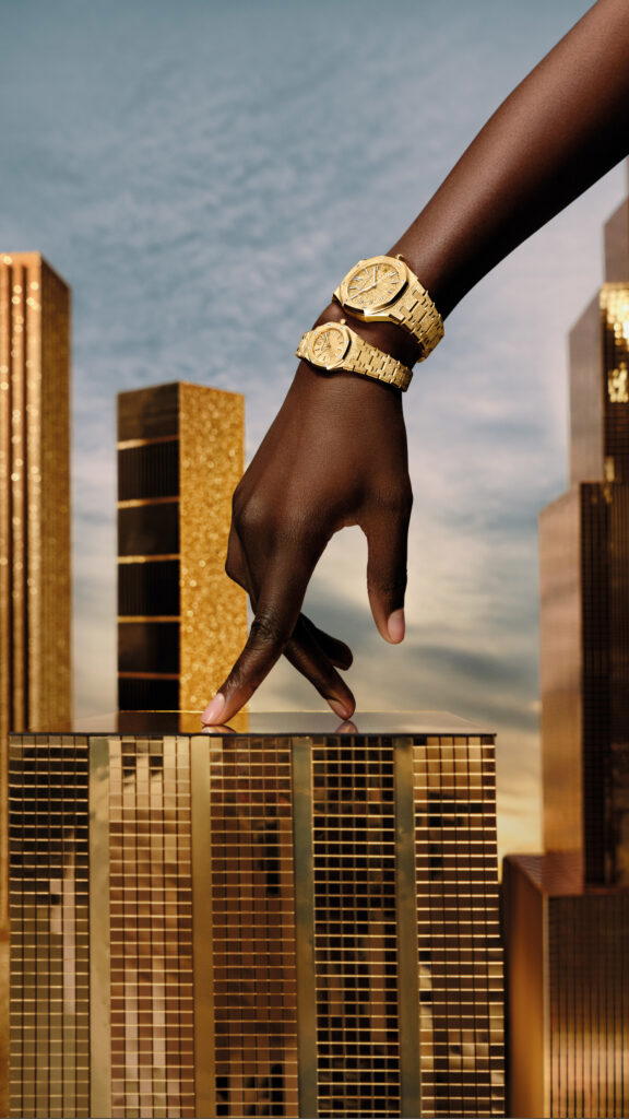 Royal Oak Mini Frosted Gold in yellow gold and Royal Oak Frosted Gold Selfwinding in yellow gold (Credit: Audemars Piguet)