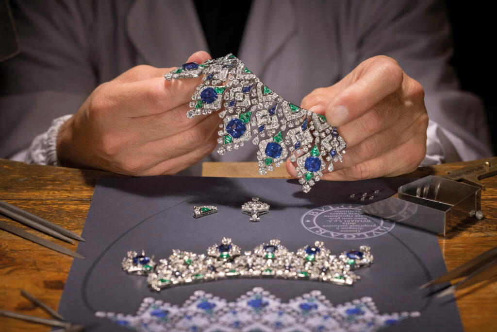 Assembling the Sapphire Brocade necklace