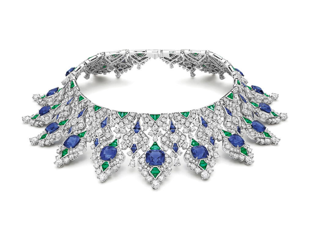 The Sapphire Brocade necklace flaunts 13 Sri-Lankan sapphires