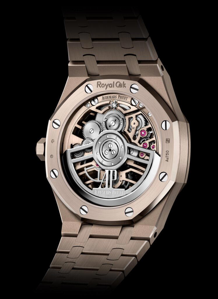 The exhibition caseback of the Audemars Piguet Royal Oak Selfwinding Flying Tourbillon Openworked watch