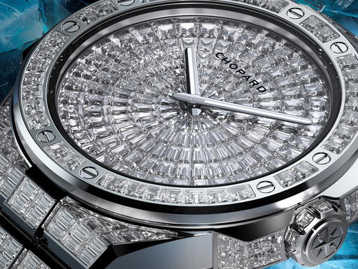Diamond studded dial on Chopard Alpine Eagle 41 XP Frozen Summit