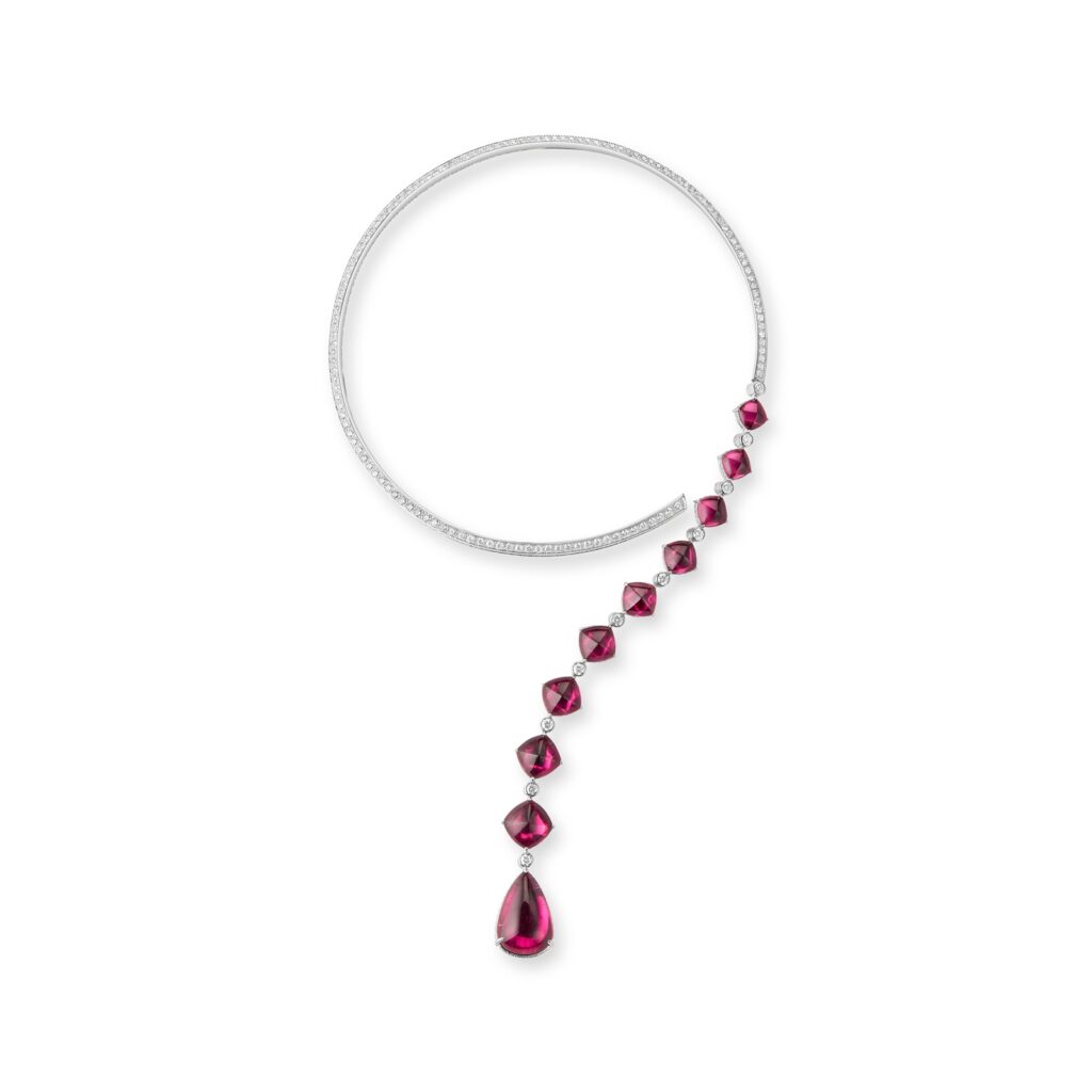 Boucheron Reversible Goutte necklace in white gold with rubellites, diamonds and rock crystal