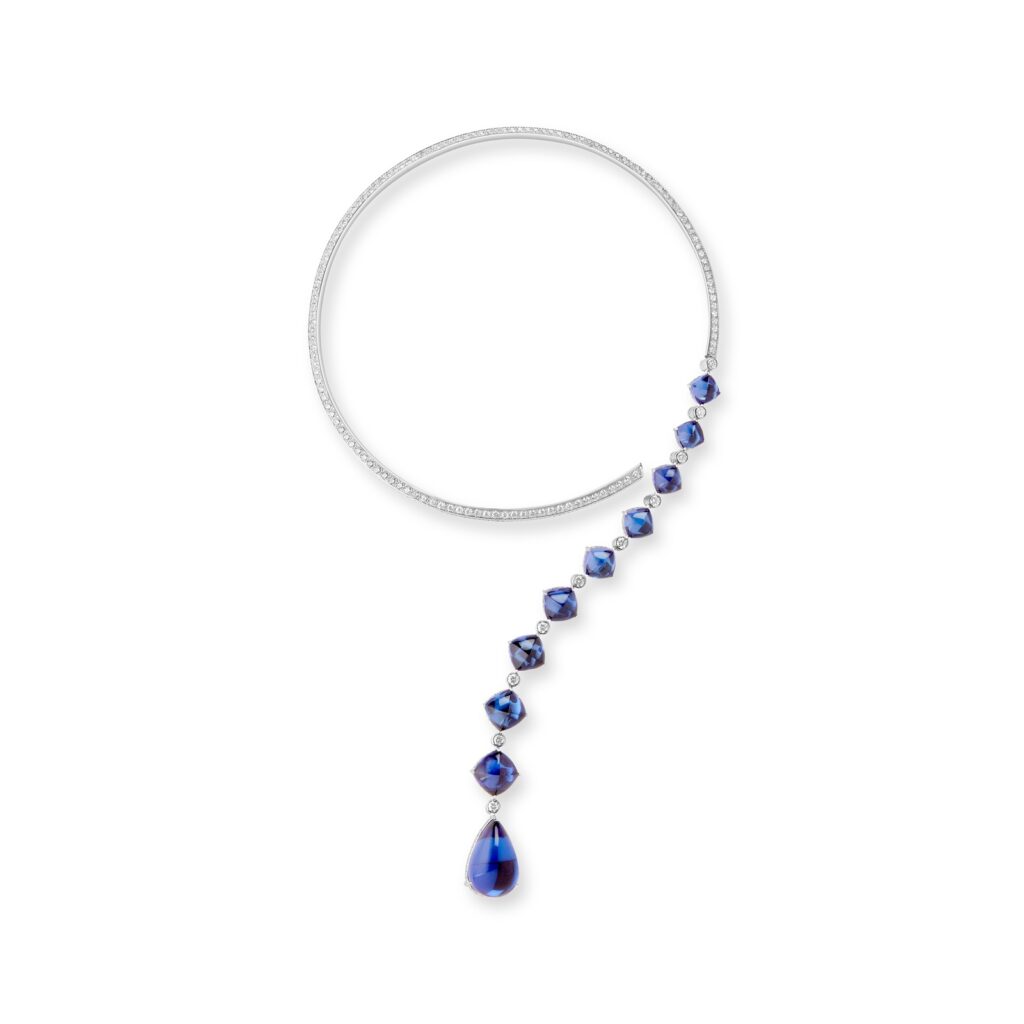 Boucheron Reversible Goutte necklace in white gold with tanzanites, diamonds and rock crystal