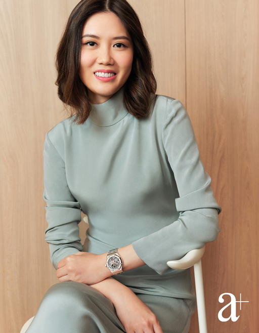 Royal Oak Double Balance Wheel Openworked in white gold, from Audemars Piguet; cashmere dress, from Loro Piana