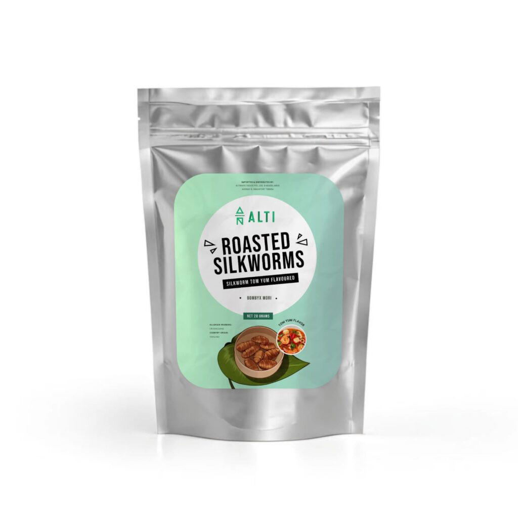 Altimate Nutrition’s edible insect snacks include roasted silkworms and crickets