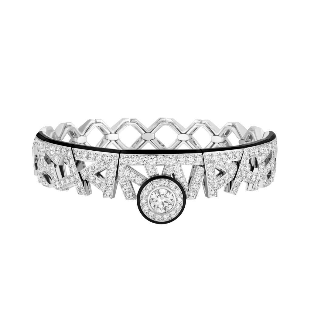 Chanel Print bracelet in white gold with diamonds and black lacquer