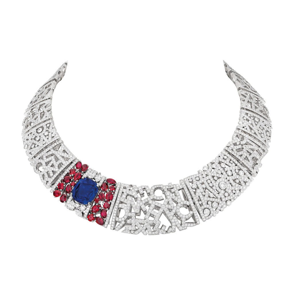 Chanel Print necklace in white gold with diamonds, rubies, and 18-ct sapphire
