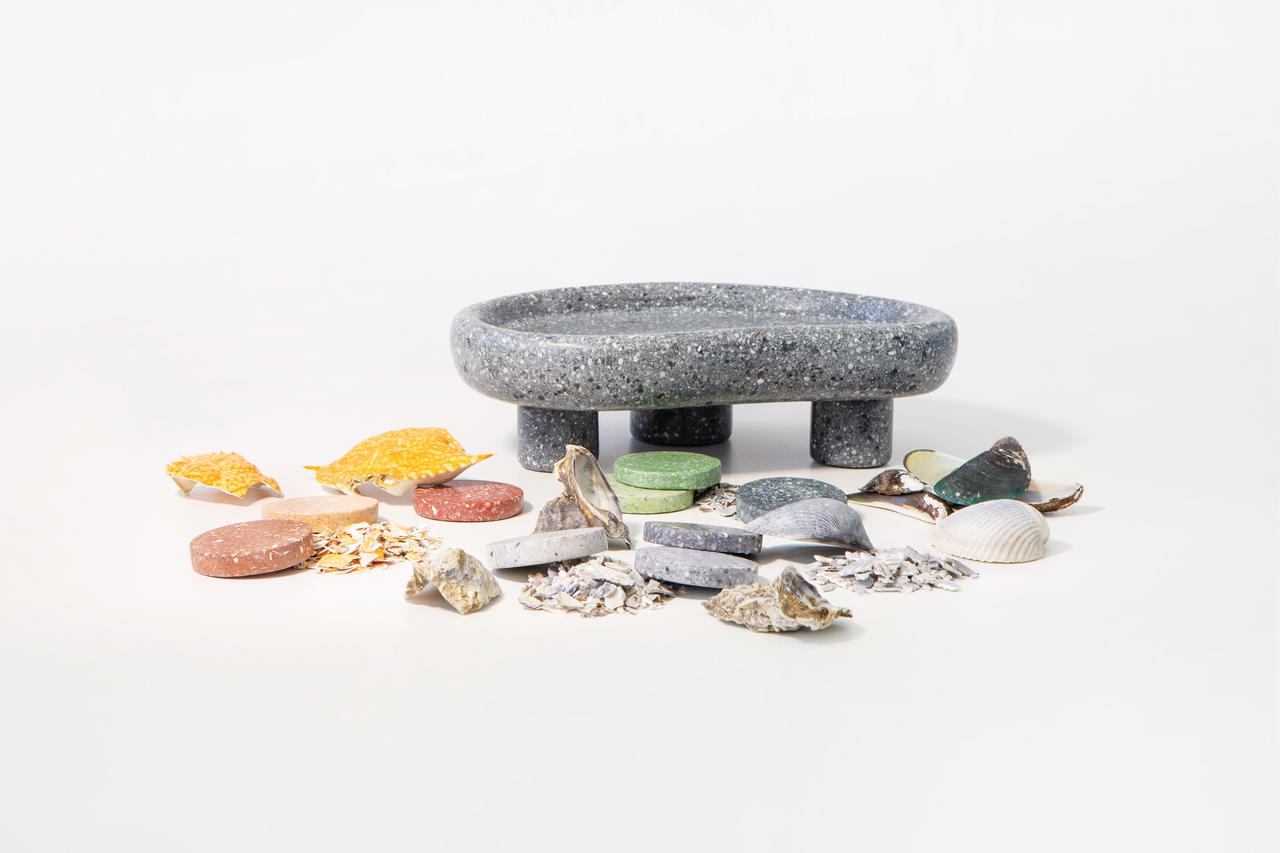 The SeaMix Collection (a table, mirror, and trays) by Thinkk Studio’s Decha Archjananum and Ploypan Theerachai