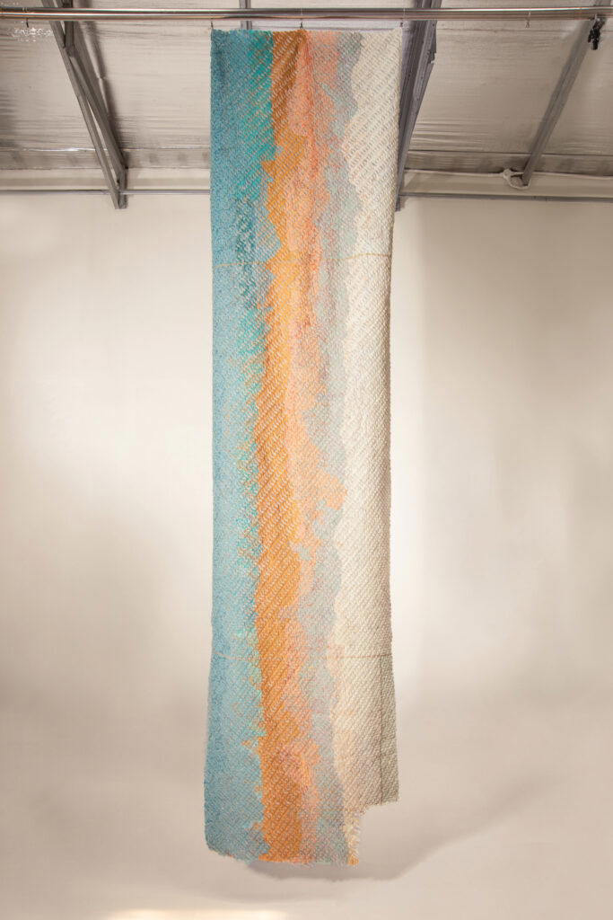 Hana Surya’s Shore wall hanging is made from lace, brocade, and tulle offcuts