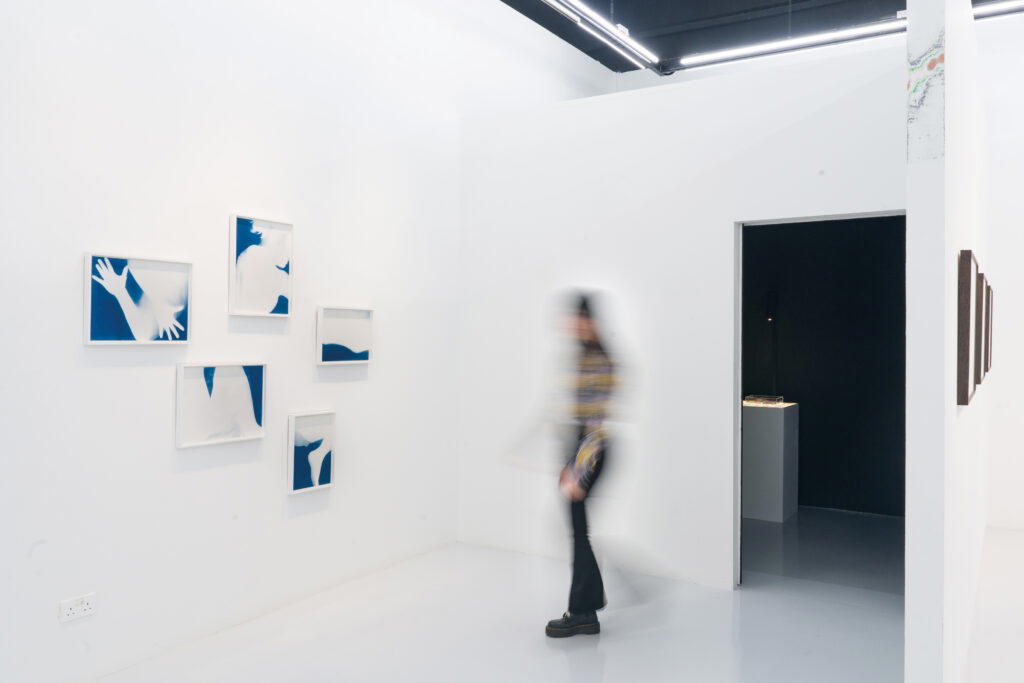 From the exhibition, from left: ‘Untitled (Tay in Five Parts)’ (2024), 「你就慢慢考虑, 慢慢选择⋯⋯」, 13×50; ‘You think it over slowly, slowly choose…’ (2018), 13×50; and part of the series ‘3 Nam Lock Street’, Singapore (2024)
