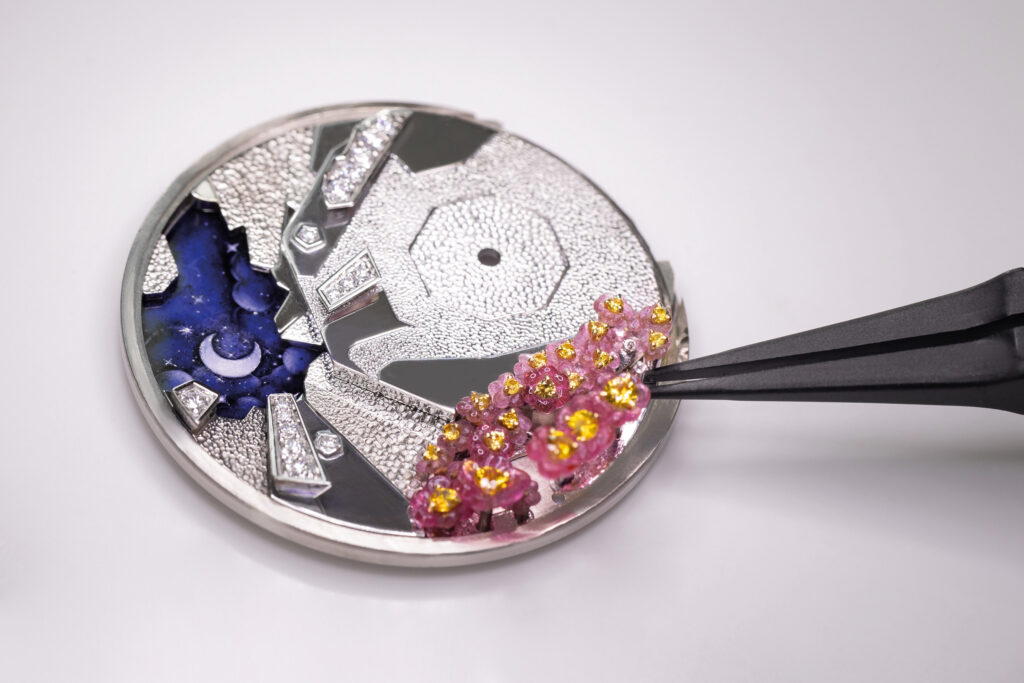 Flowers made of faconne enamel