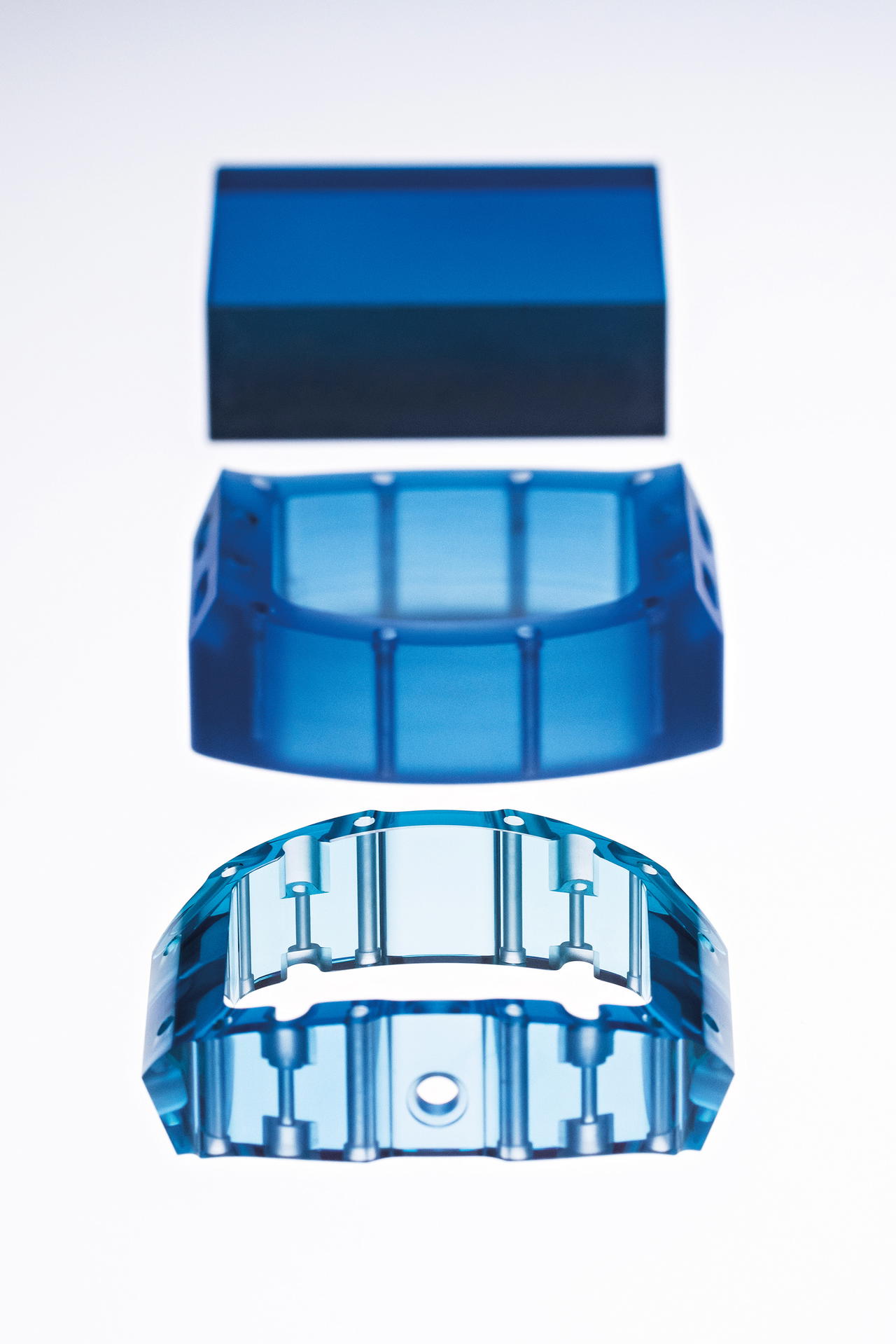 The three parts of a single curved Richard Mille watch case is made of a sapphire block weighing several dozen kilogrammes