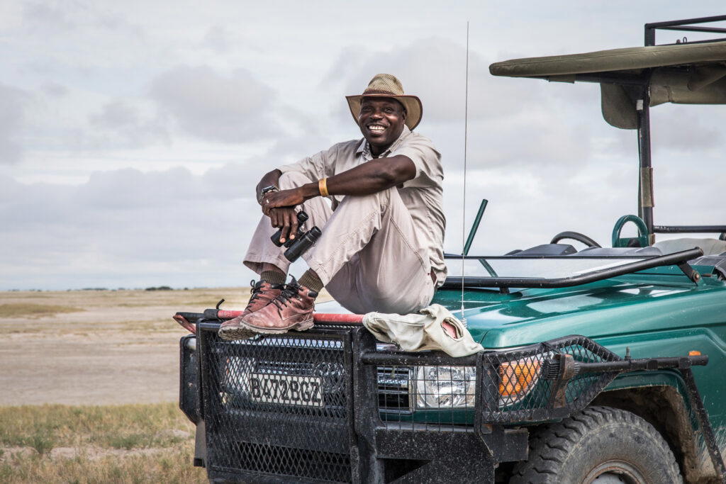 Award-winning guide Super Sande at Jack’s Camp, Makgadikgadi Pans, Botswana. Photo: A2A Safaris