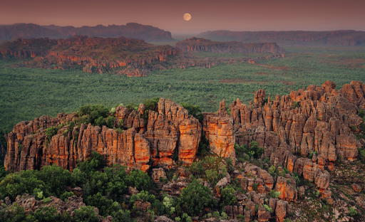 The moon rising over the spectacular Kakadu escarpment. Photo: NT Tourism