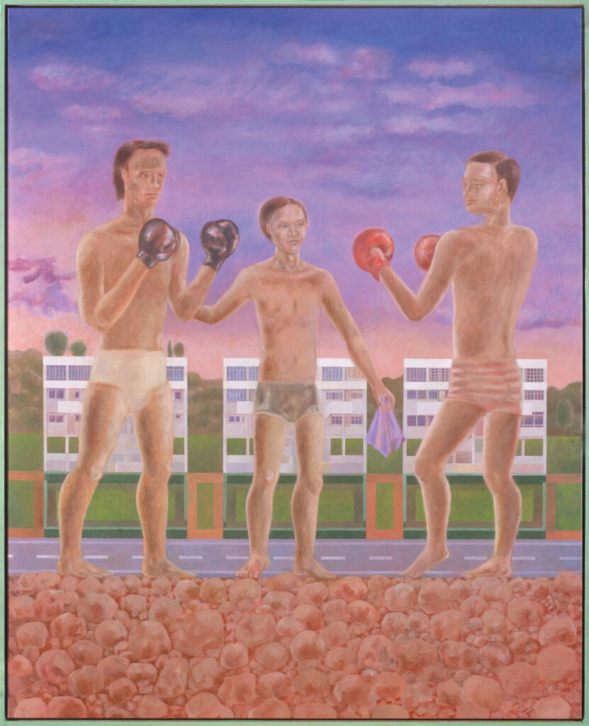 ‘Boxers’ (2025) is based on a photograph of her father boxing in teachers’ college. Photo: Noor Mahnun