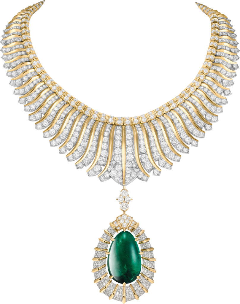 Palmeraie Merveilleuse necklace in white and yellow gold with diamonds and a 47.93-ct emerald (Credit: Van Cleef & Arpels)