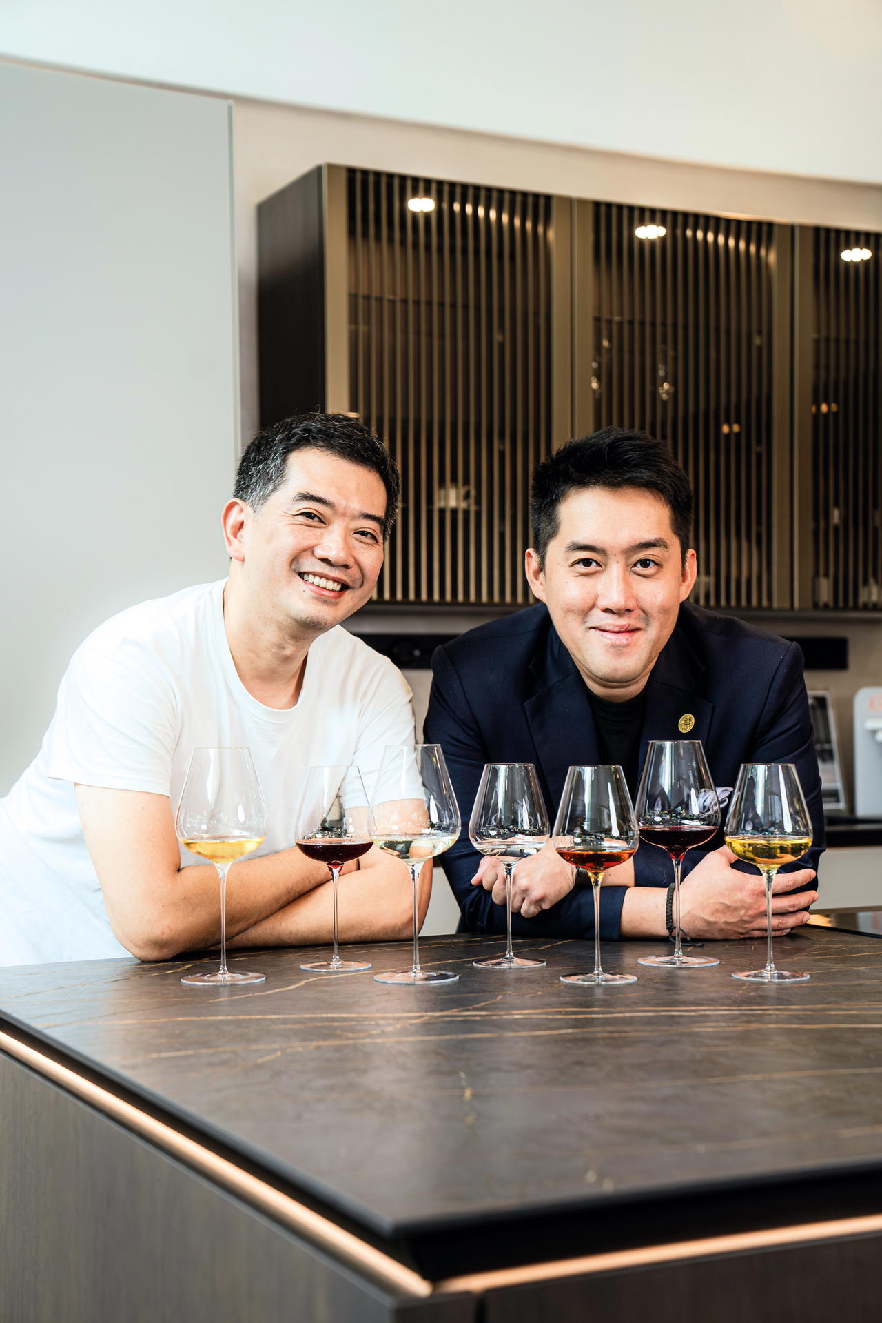 Thoo Lee Ming and Gerald Lu designed the first Singapore-made wine glass together. Photo: SKLO