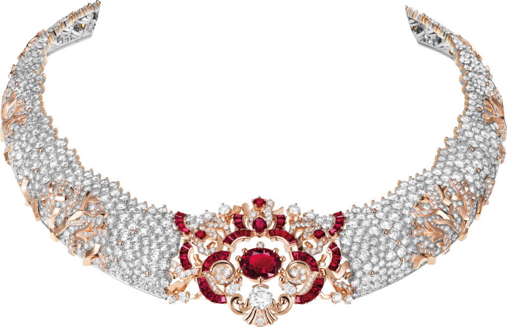 Recif Corallien necklace in pink and white gold with diamonds and rubies (Credit: Van Cleef & Arpels)